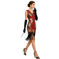 Women's Vintage V-Neck Sequin Tassel Evening Dress - KaleaBoutique.com