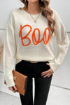 KaleaBoutique Boo Knitted Pattern Ribbed Edge Drop Shoulder Sweater - KaleaBoutique.com