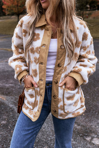 Cute Flower Pattern Button Up Fleece Jacket - KaleaBoutique.com