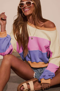 KaleaBoutique Stylish Color Block Patchwork Drop Shoulder Cropped Sweatshirt - KaleaBoutique.com