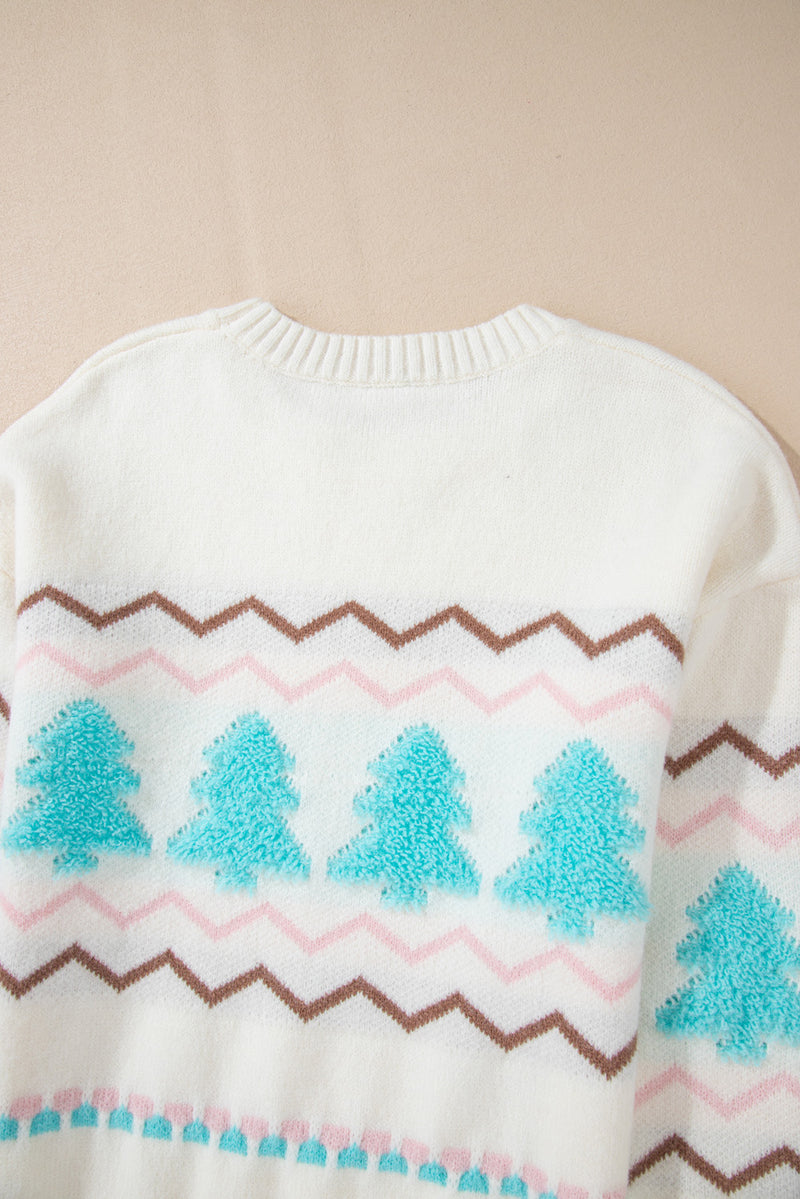 KaleaBoutique Stylish Striped Christmas Tree Ribbed Trim Drop Shoulder Sweater - KaleaBoutique.com