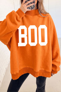 Orange SPOOKY & BOO Reversible Mock Neck Halloween Sweatshirt - KaleaBoutique.com