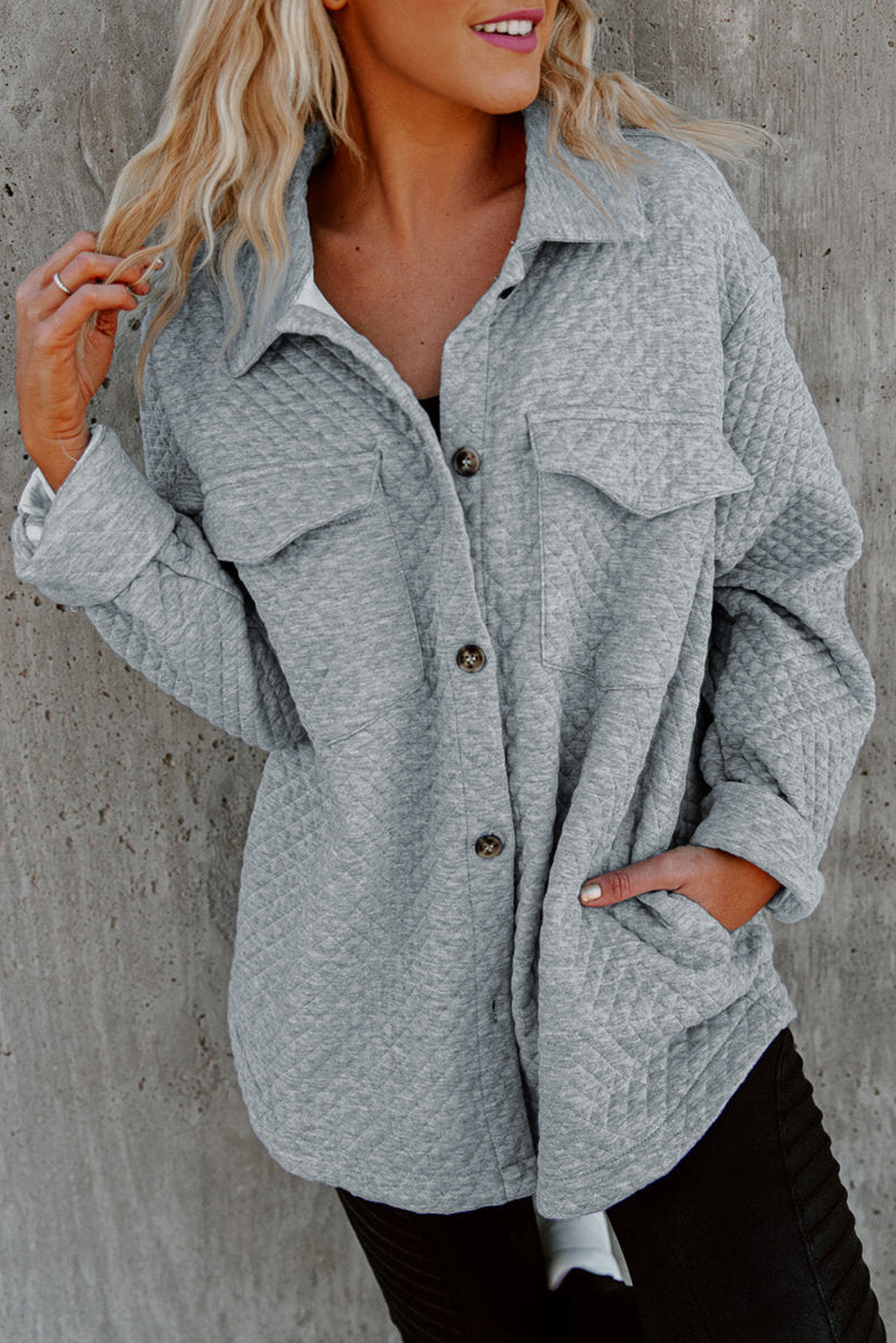Retro Quilted Flap Pocket Button Shacket - KaleaBoutique.com