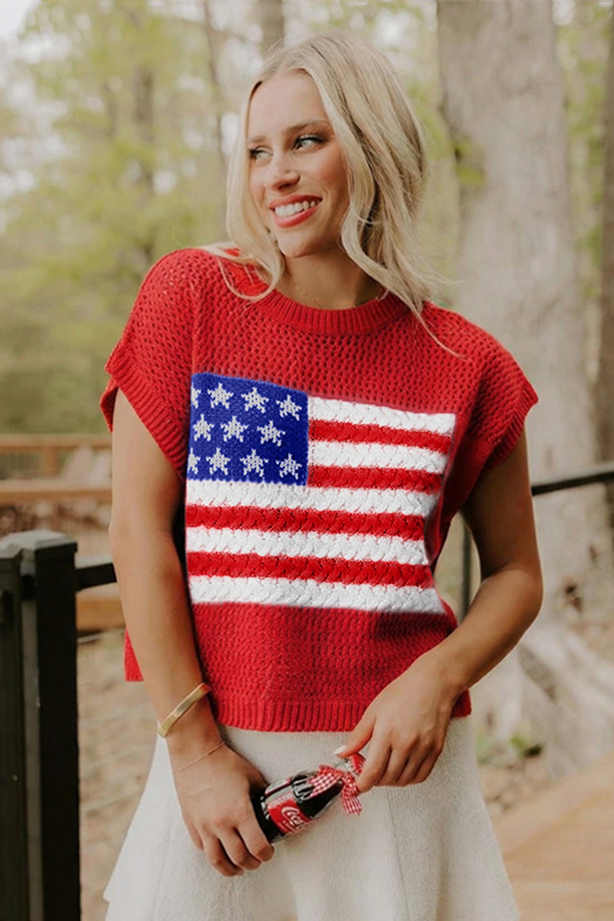 KaleaBoutique Stylish Flag Graphic Short Sleeve Sweater Top - KaleaBoutique.com