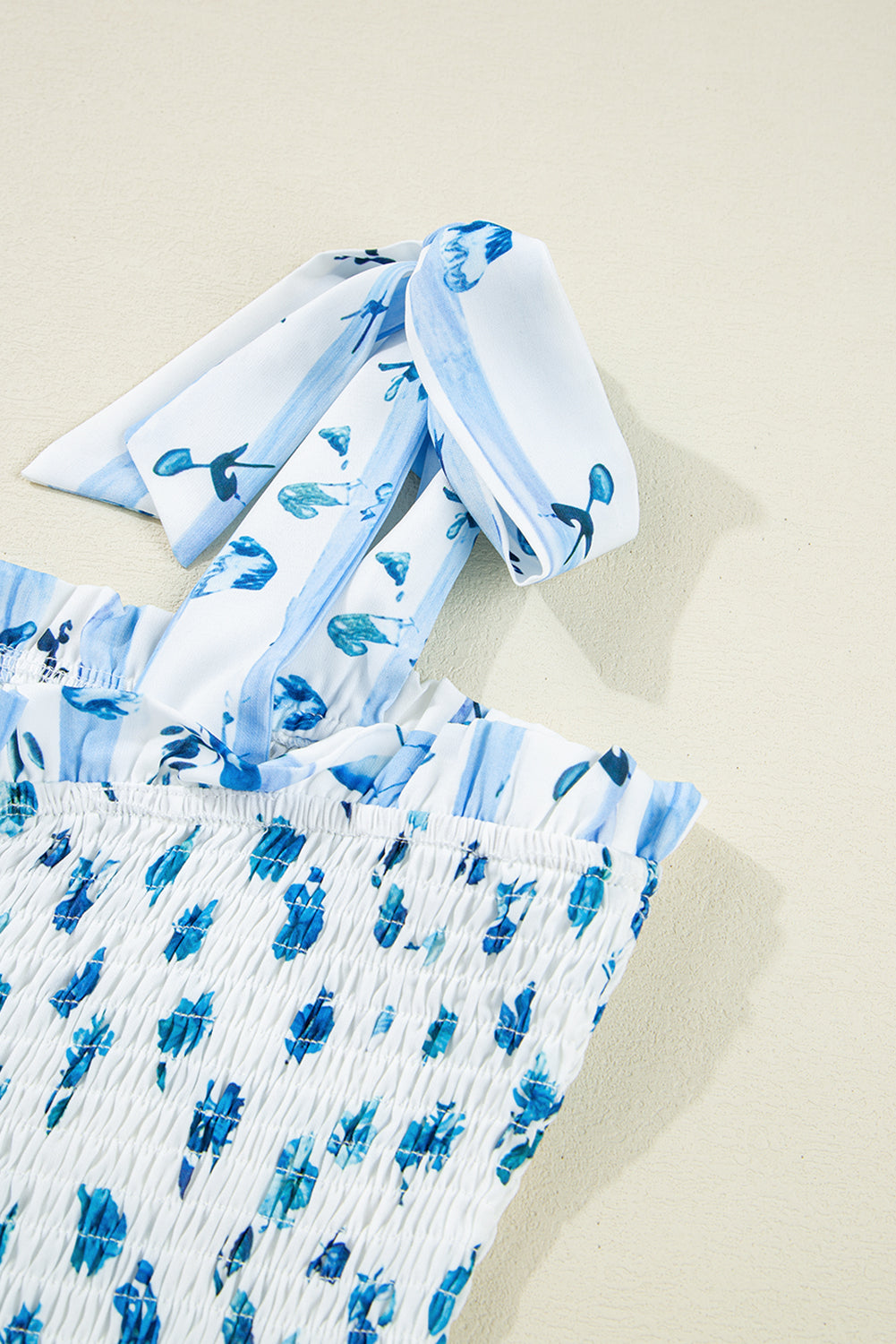 Floral Smocked Tied Straps A-Lined Tiered Maxi Dress - KaleaBoutique.com