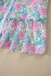 KaleaBoutique Stylish Floral Print Striped Contrast Trim Belted Short Dress - KaleaBoutique.com