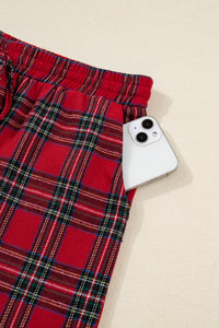 KaleaBoutique Comfortable Dearlovers Plaid Contrast Patched Christmas Holiday Long Sleeve Shirt and Short 2pcs Pajama Set - KaleaBoutique.com