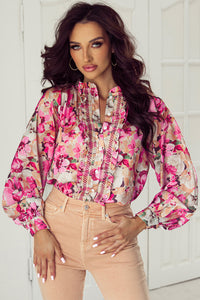 KaleaBoutique Floral Print Ruffled Stitch Buttoned Loose Fit Shirt - KaleaBoutique.com