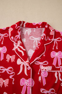 KaleaBoutique Comfortable Sweet Bow Print Shirt Style Top Long 2pcs Pajama Set - KaleaBoutique.com
