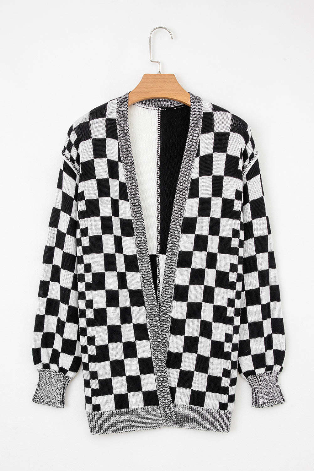 KaleaBoutique Stylish Checkered Open Front Drop Shoulder Cardigan - KaleaBoutique.com