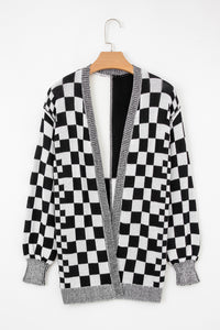 KaleaBoutique Stylish Checkered Open Front Drop Shoulder Cardigan - KaleaBoutique.com