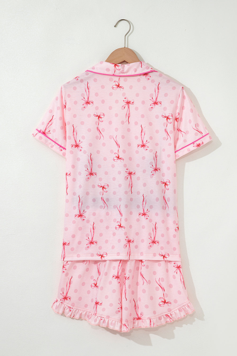 KaleaBoutique Stylish Bow Print Contrast Pipping Short Pajamas Set - KaleaBoutique.com
