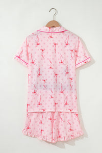 KaleaBoutique Stylish Bow Print Contrast Pipping Short Pajamas Set - KaleaBoutique.com