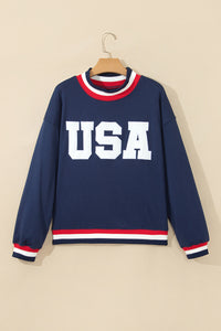 KaleaBoutique Comfortable USA Slogan Patch Embroidery Colorblock High Neck Long Sleeve Sweatshirt - KaleaBoutique.com