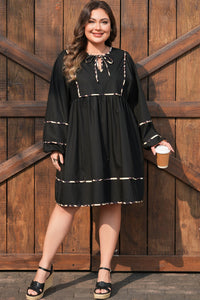 Black Plus Size Leopard Tie-Neck Long Sleeve Mini Dress - KaleaBoutique.com