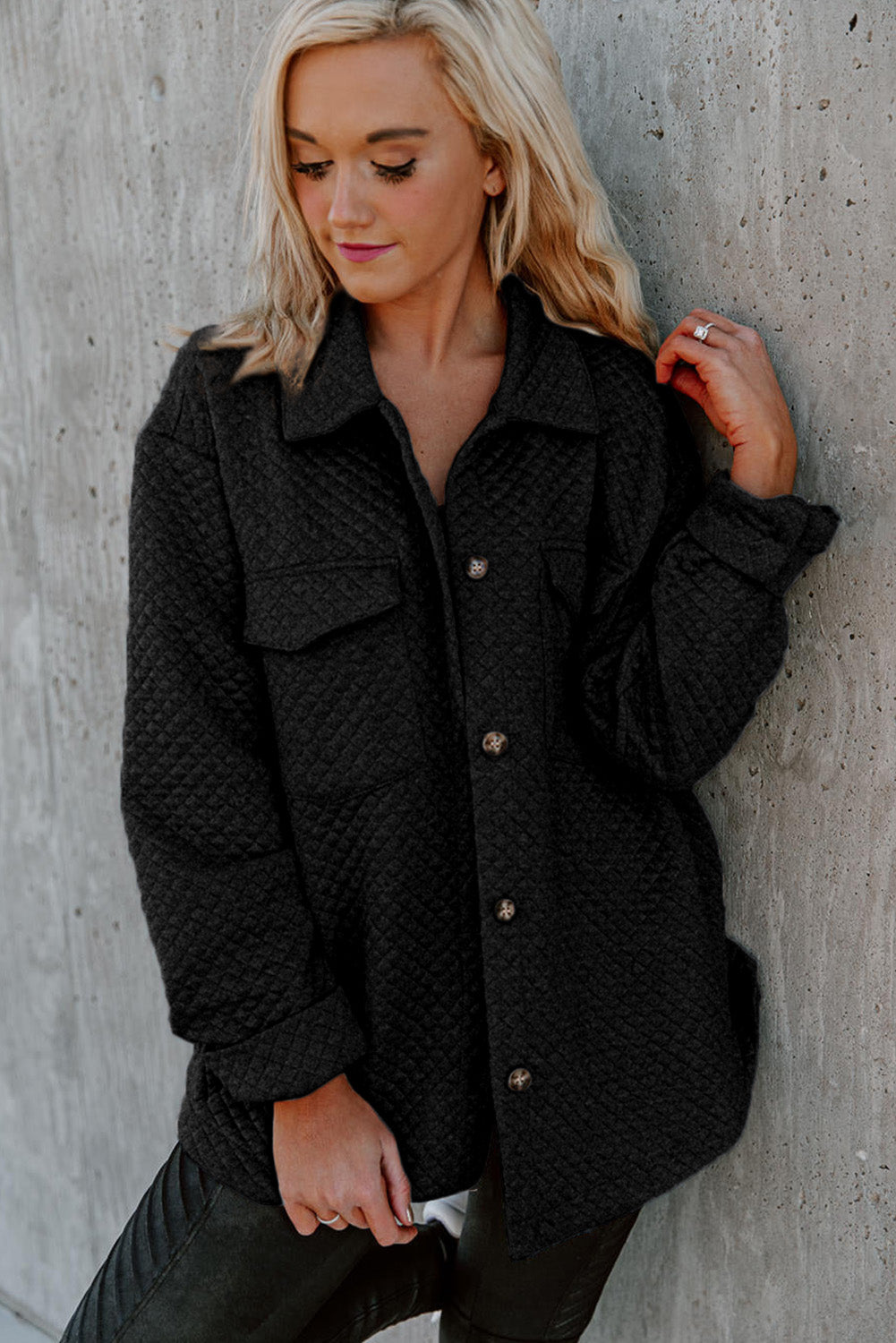 Retro Quilted Flap Pocket Button Shacket - KaleaBoutique.com