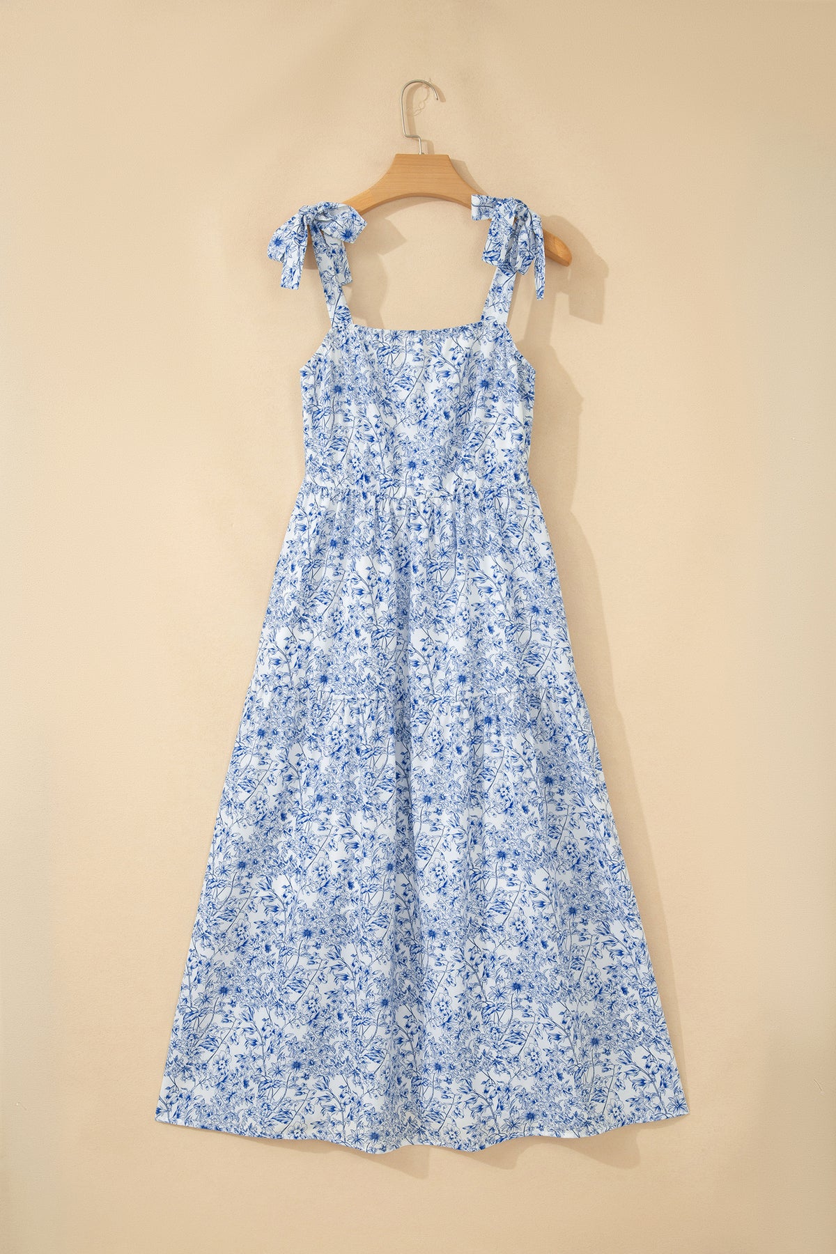KaleaBoutique Stylish Floral Print Knot Straps High Waist Flared Maxi Dress - KaleaBoutique.com