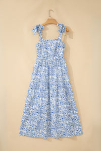 KaleaBoutique Stylish Floral Print Knot Straps High Waist Flared Maxi Dress - KaleaBoutique.com