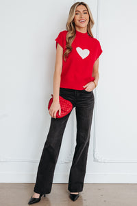 KaleaBoutique Comfortable Valentine Heart Graphic Cropped Short Sleeve Sweater - KaleaBoutique.com