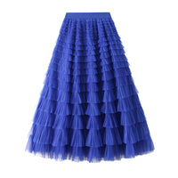 A-Line Mesh Ruffle Skirt Women's Temperament Sweet Long Skirt Slim Cupcake Dress Womens Clothing - KaleaBoutique.com