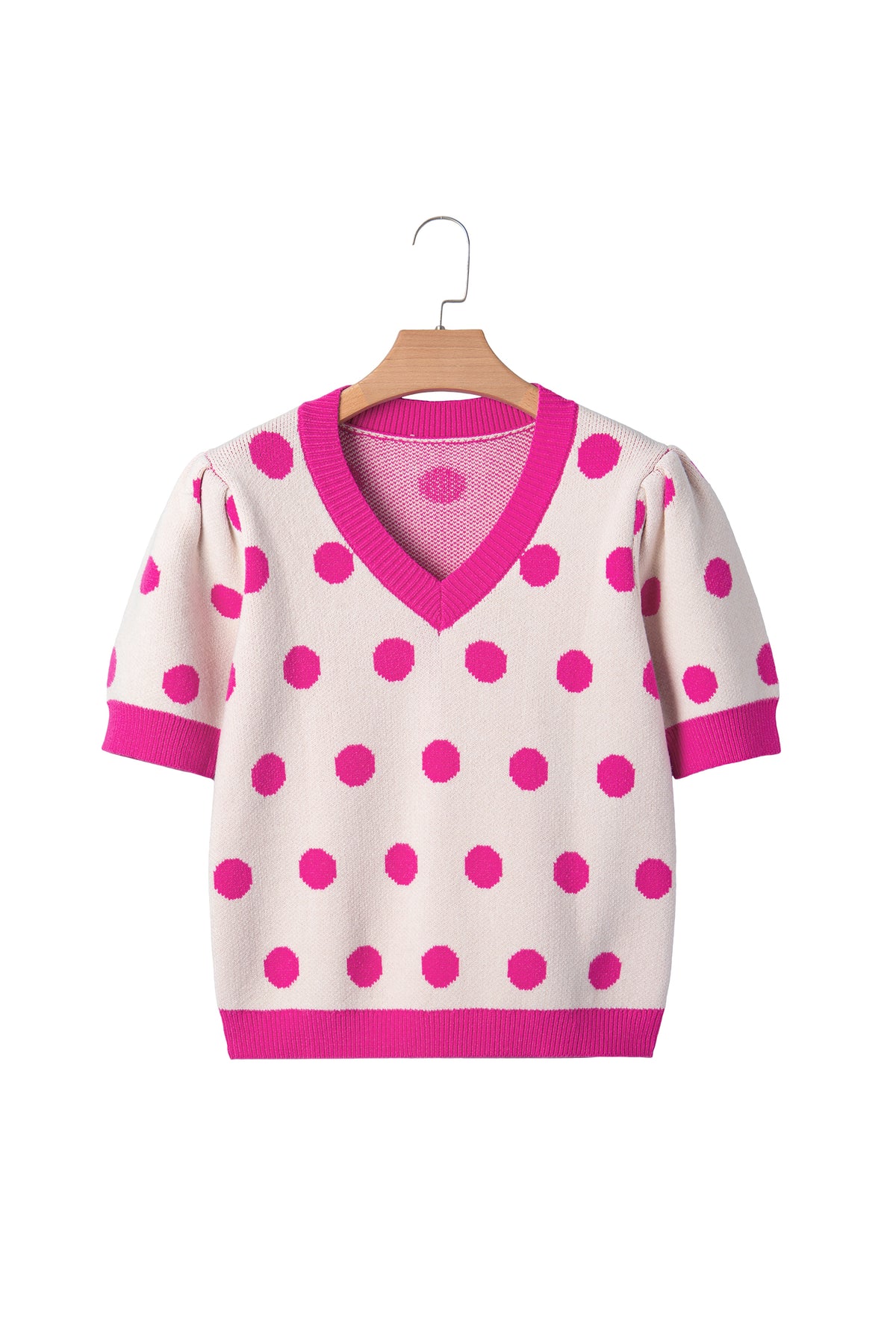 KaleaBoutique Stylish Polka Dot Puff Short Sleeve Sweater Top - KaleaBoutique.com
