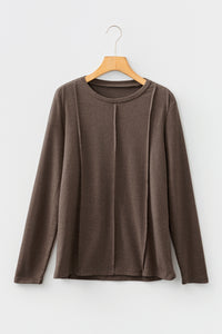KaleaBoutique Stylish Solid Exposed Seam Crew Neck Long Sleeve Top - KaleaBoutique.com