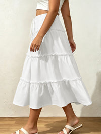 Women's Drawstring Elastic-Waist Tiered Midi Skirt