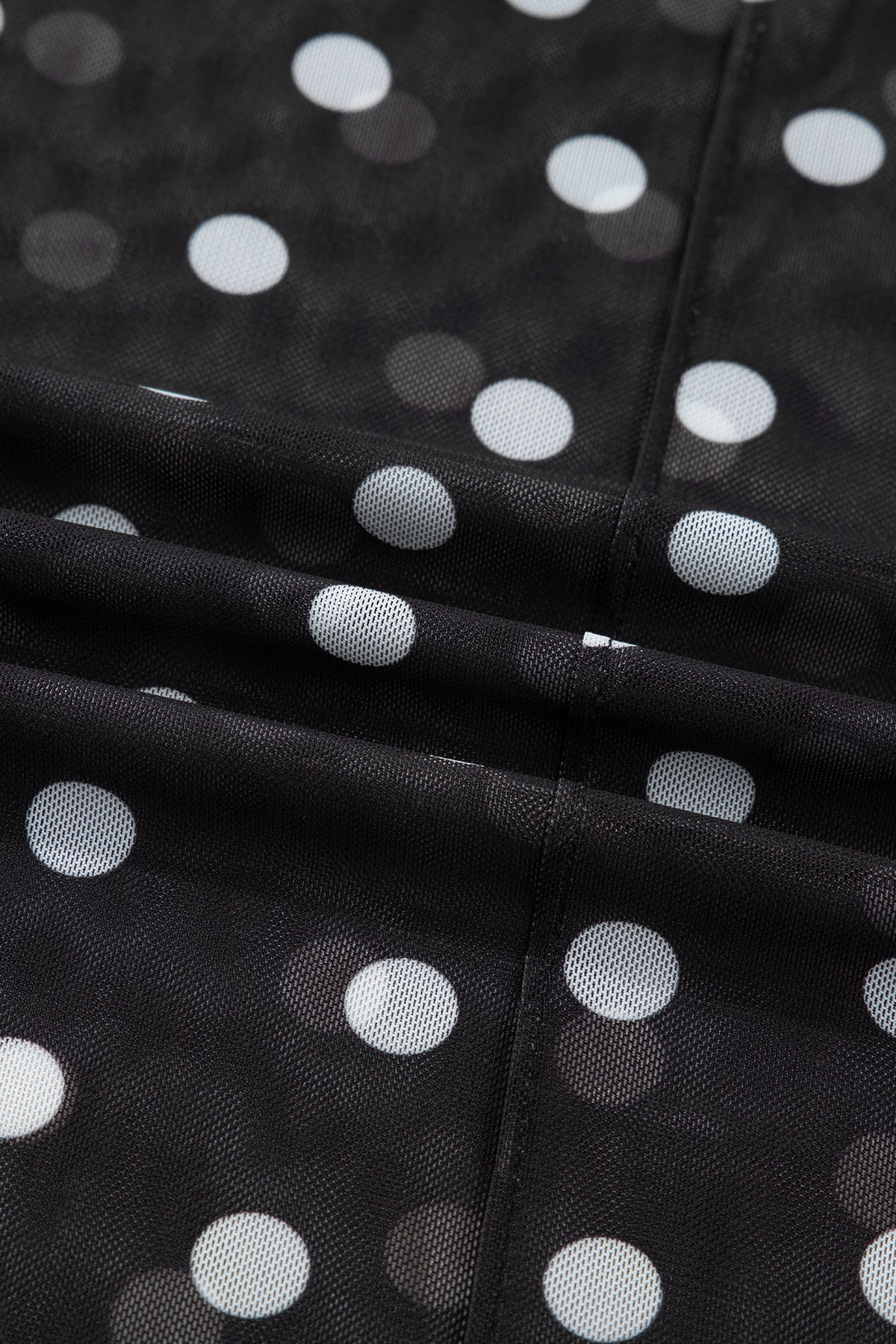 Polka Dot Patterned Bodycon Mock Neck Mesh Long Sleeve Top - KaleaBoutique.com