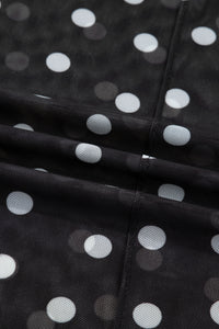 Polka Dot Patterned Bodycon Mock Neck Mesh Long Sleeve Top - KaleaBoutique.com