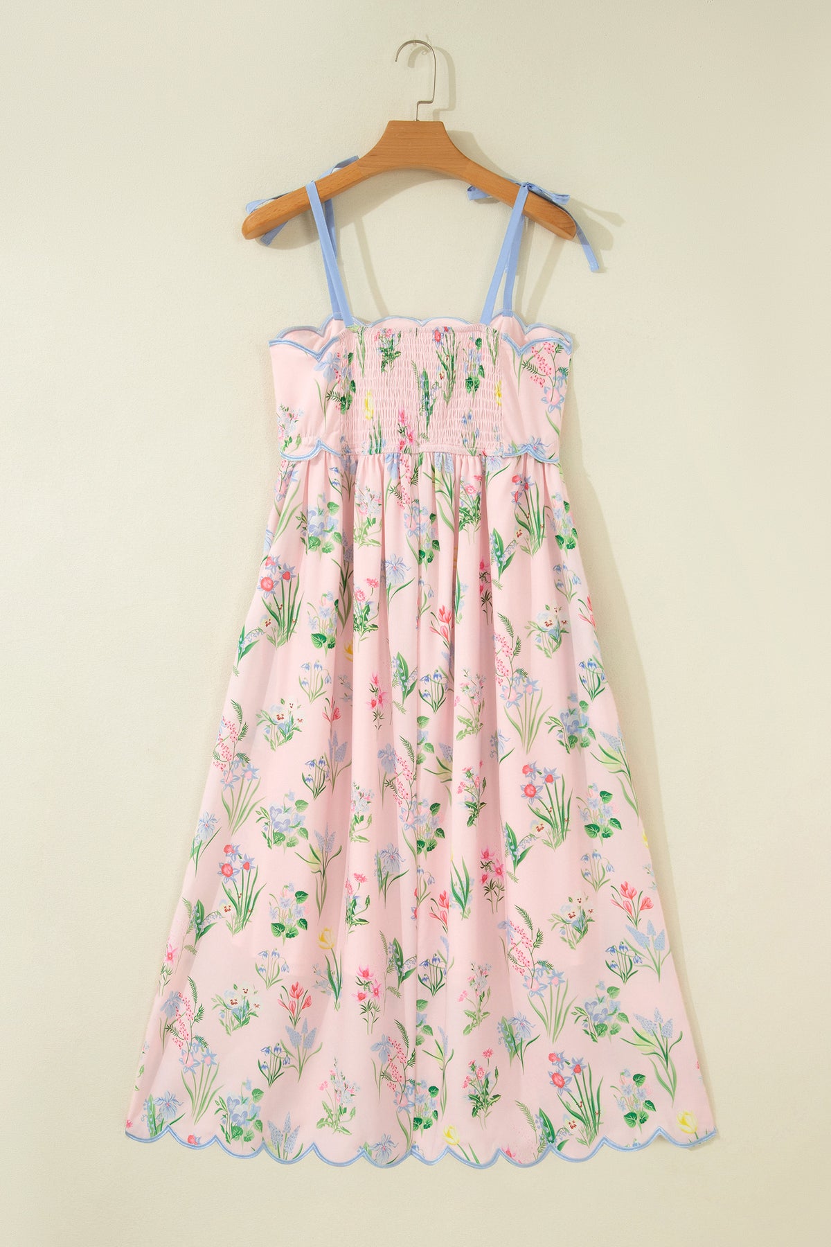 KaleaBoutique Stylish Floral Print Contrast Trim Self-tie Straps High Waist Midi Dress - KaleaBoutique.com