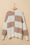 KaleaBoutique Checkered Side Slits Drop Shoulder Oversized Sweater - KaleaBoutique.com