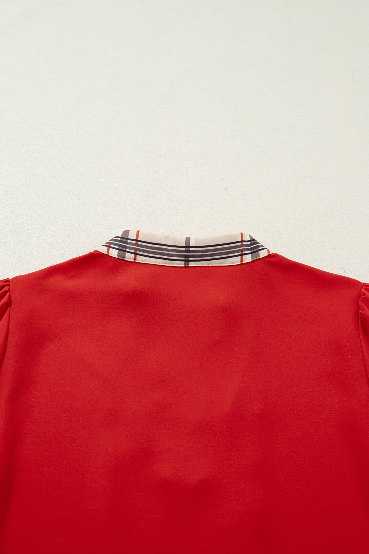 Contrast Plaid Patchwork V Neck Long Sleeve Blouse - KaleaBoutique.com