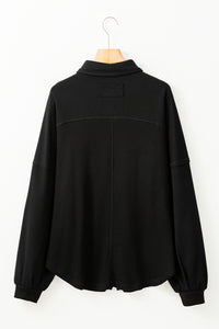 Waffle Knit Patchwork Exposed Seam Loose Shacket - KaleaBoutique.com