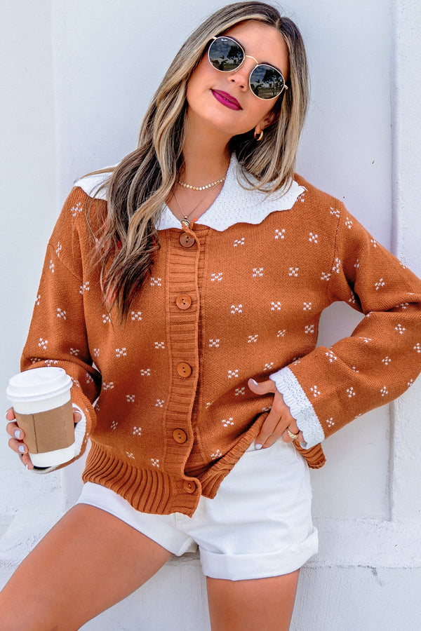 KaleaBoutique Stylish Peter Pan Collar Colorblock Long Sleeve Knitwear Cardigan - KaleaBoutique.com