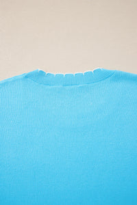 KaleaBoutique Comfortable Big Ribbon Bow Print Contrast Stitch Trim Drop Shoulder Sweater - KaleaBoutique.com