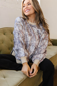 KaleaBoutique Comfortable Abstract Camo Print Colorblock Trim Side Split Tunic Sweatshirt - KaleaBoutique.com