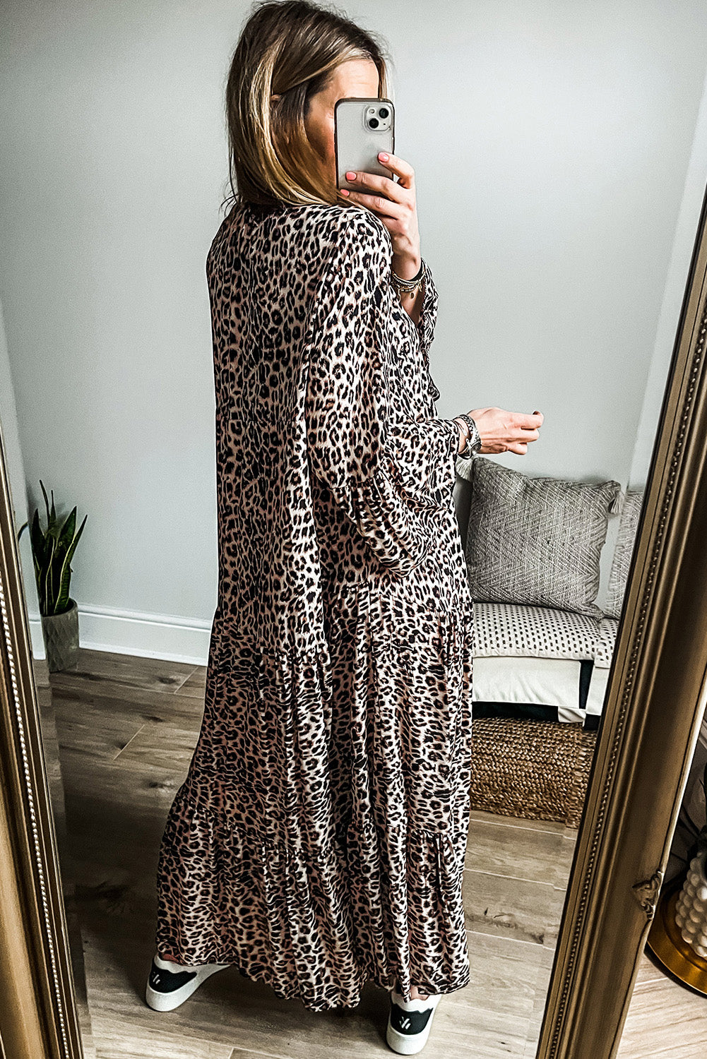 Apricot Leopard Print Tiered Wide Sleeve Maxi Dress Apricot / M / 100%Polyester Apricot Leopard Print Tiered Wide Sleeve Maxi Dress Apricot / M / 100%Polyester