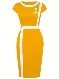 Women's White Contrast-Trim Crew-Neck Sheath Dress - KaleaBoutique.com