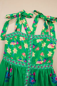 KaleaBoutique Beautiful Floral Print Contrast Trim Knotted Straps Midi Dress - KaleaBoutique.com