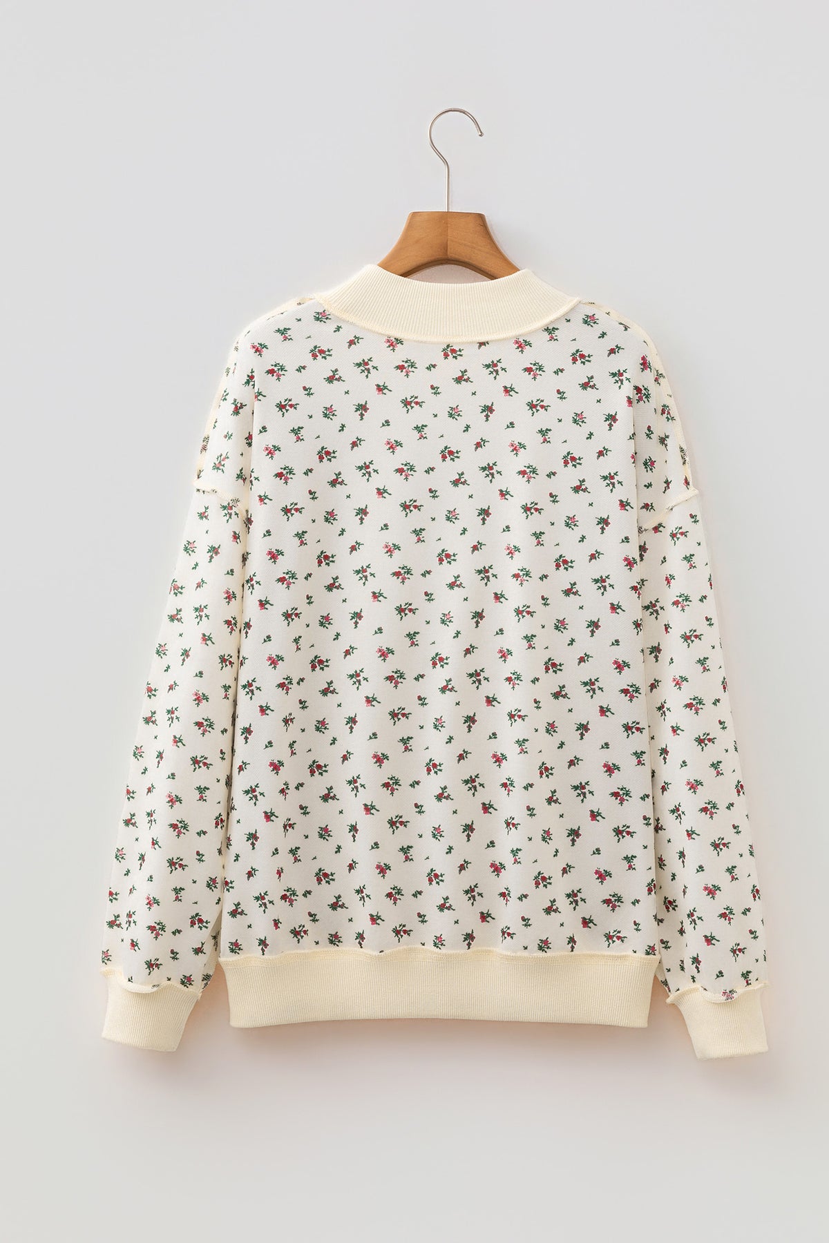 KaleaBoutique Stylish Ribbed High Neck Patchwork Floral Print Baggy Pullover Sweatshirt - KaleaBoutique.com