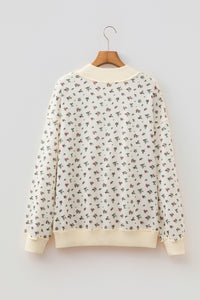 KaleaBoutique Stylish Ribbed High Neck Patchwork Floral Print Baggy Pullover Sweatshirt - KaleaBoutique.com