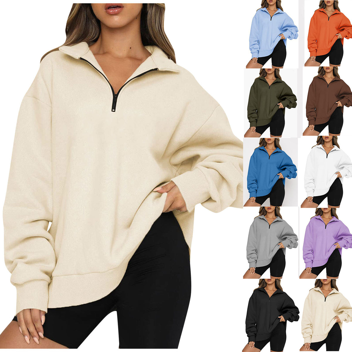 Women's Half-Zip Drop-Shoulder Pullover Sweatshirt - KaleaBoutique.com