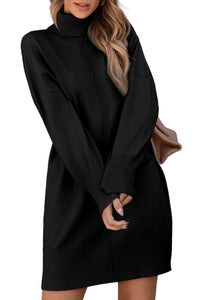 KaleaBoutique Comfortable Solid Color Turtleneck Drop Shoulder Loose Sweater Dress - KaleaBoutique.com