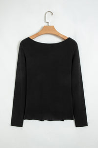 KaleaBoutique Stylish Beautiful Lace Trim Elegant Neckline Long Sleeve Slim Top - KaleaBoutique.com