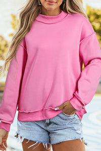 Oversize Drop Shoulder Reversible Mock Neck Sweatshirt - KaleaBoutique.com
