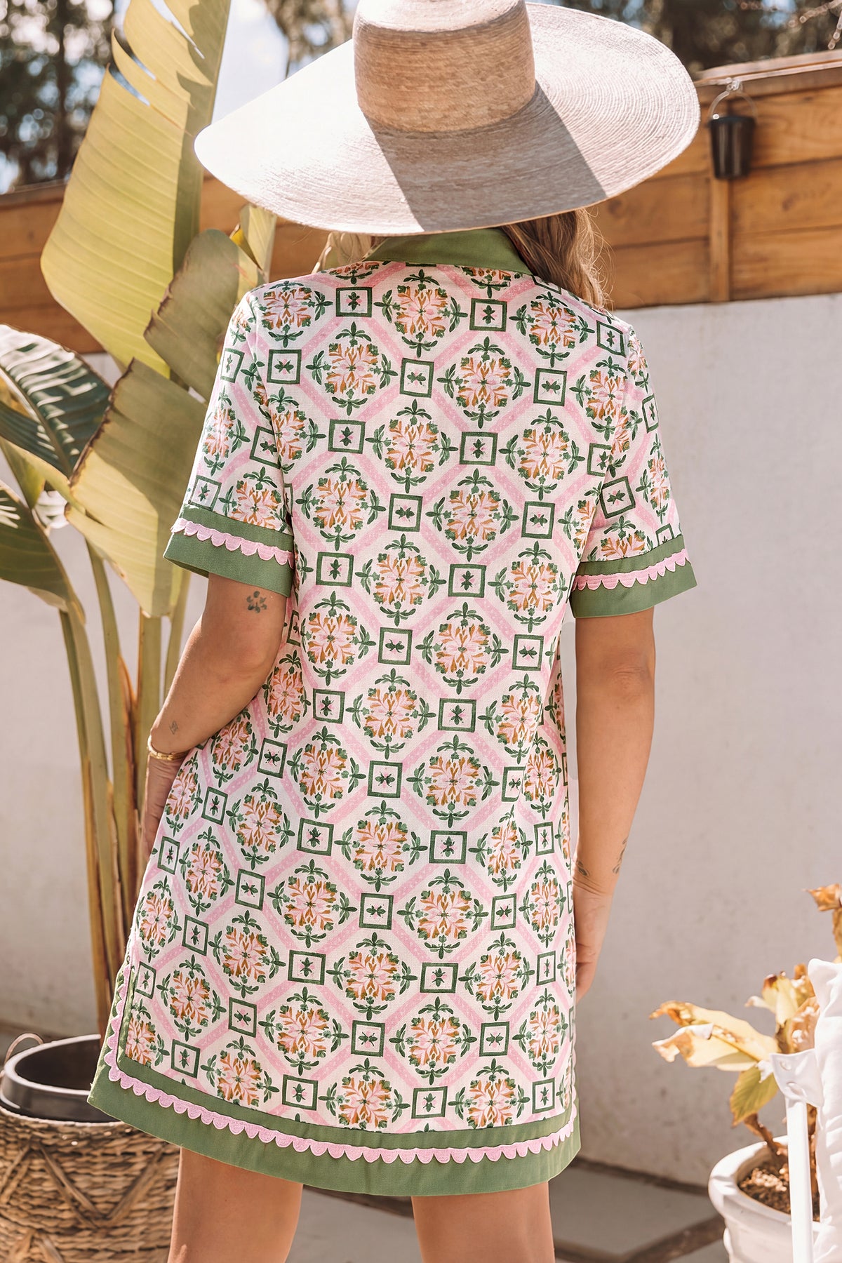 KaleaBoutique Stylish Boho Geometric Flower Print Short Sleeve Loose Mini Dress - KaleaBoutique.com