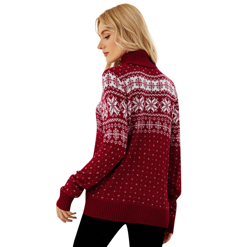 Women's Snowflake Turtleneck Christmas Pullover Sweater - KaleaBoutique.com