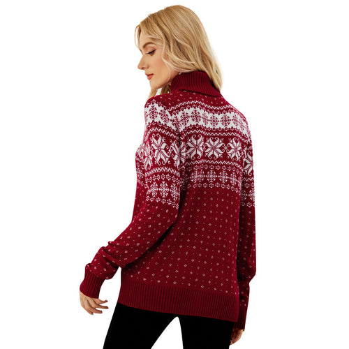 Women's Snowflake Turtleneck Christmas Pullover Sweater - KaleaBoutique.com
