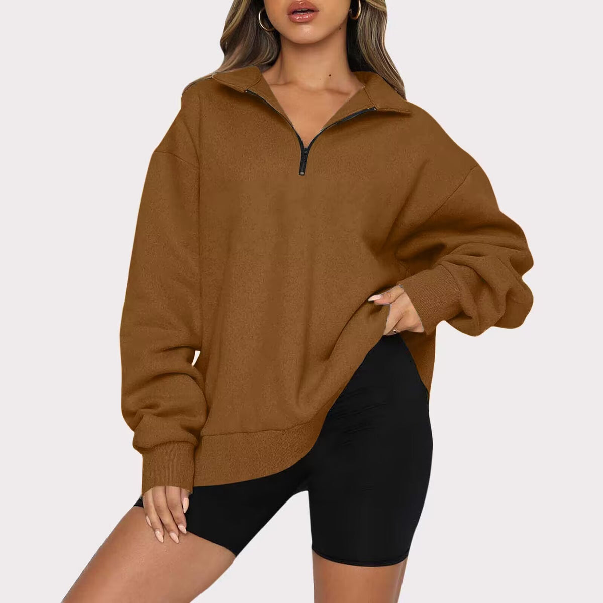 Women's Half-Zip Drop-Shoulder Pullover Sweatshirt - KaleaBoutique.com