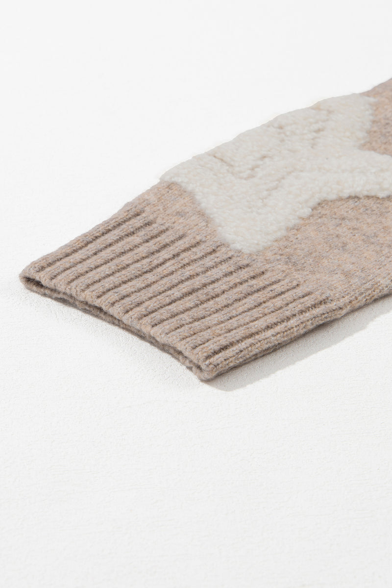 KaleBoutique Stylish Sherpa Star Pattern Textured Sweater Cardigan with Pockets - KaleaBoutique.com